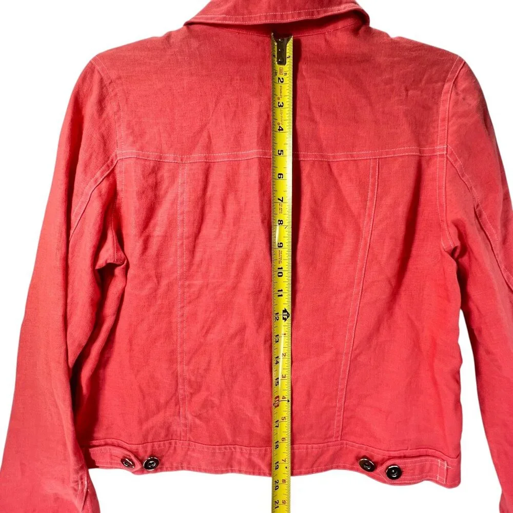 Alexandra Bartlett Coral Linen Button Up Womens Jacket Sz S Trucker Adjust Waist - Picture 11 of 11